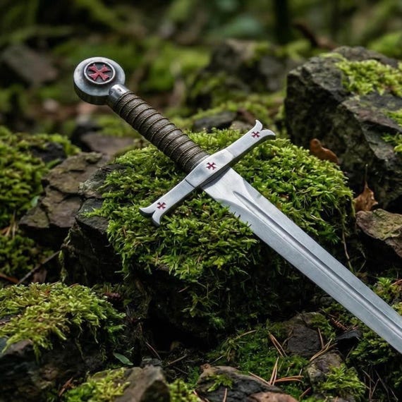 Knights Templar Crusader Sword | Medieval Longsword Replica with  Leather Scabbard, Crusader Prop