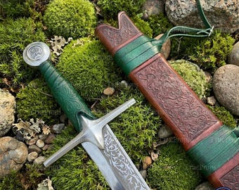 Handgefertigtes 40" Falchion Schwert | Einseitige Klinge aus Kohlenstoffstahl, Lederscheide