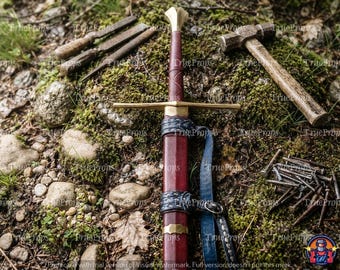 Handmade Medieval Knight Sword | European Style Long Blade | Leather Grip & Scabbard | Wall Display Sword | Collector Gift