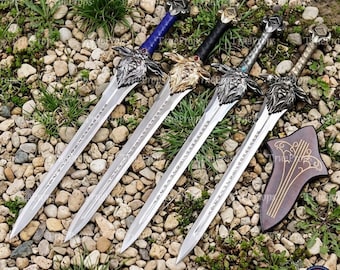 Handmade Viking Sword with Lion Head Guard, Engraved Blade & Leather Scabbard, Norse Display Decor