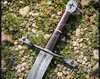 Forged Templar Knight Sword | 1045 Carbon Steel Replica, Leather Scabbard