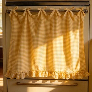 Handmade Boho Oven Skirt, Ribbon Ties & Ruffled Trim, Farmhouse Kitchen Skirt,Cottagecore Stove Decor, Grandparents Day Gift, Grandma Gift