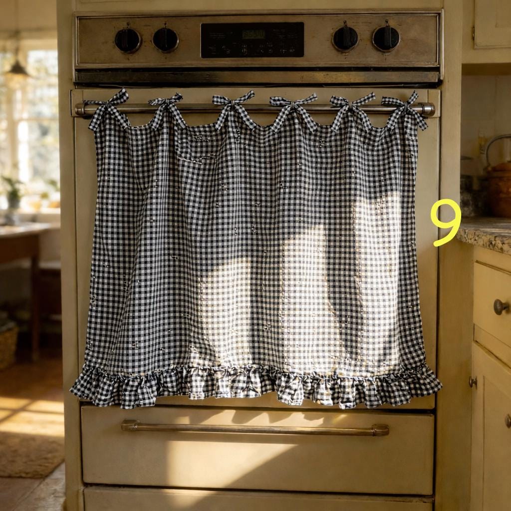 Oven Ribbon Handmade Boho Oven Skirt, Ribbon Ties & Ruffled Trim, Farmhouse Kitchen ...