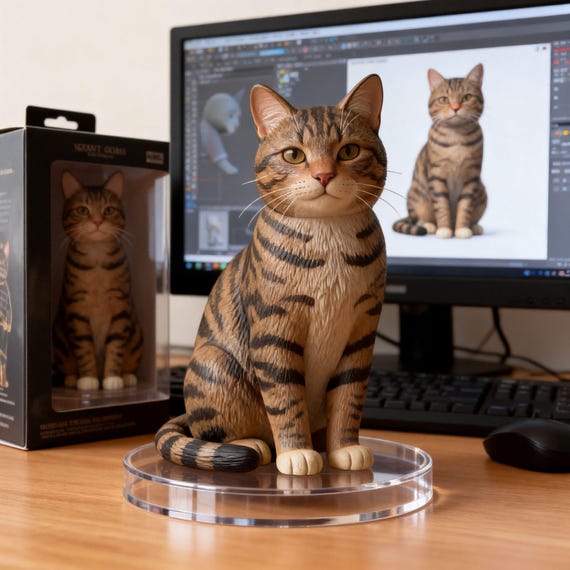 Custom Dog Cat Portrait 3D Printed, Personalized Pet Sculpture with Stand & Clear Dome