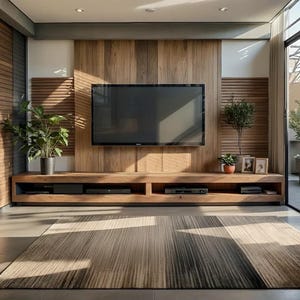 Solid Wood Floating Media Console – Low Profile TV Stand, Minimalist Design