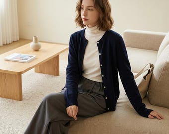 koreanische Y2K Strickjacke Frauen 2026 | Langarm Slim Fit Pullover | Vintage O-Neck Herbst Winter Mode Büro Dame Strick Top