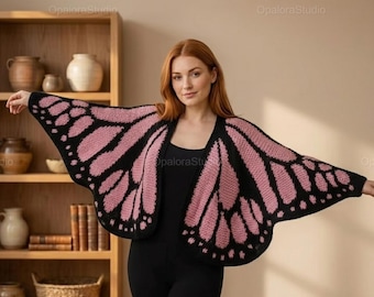 Monarch Butterfly Cloak Shawl | Knitted Irregular Cardigan | Crochet Butterfly Wing Wrap | Boho Festival Cape | Unique Butterfly Cover Up