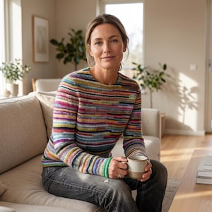 Hand Knitted Cotton Mohair Striped Sweater, Oversized Unisex Fit, Soft Lightweight Cozy Pullover, Warm Breathable Fall Winter Knitwear