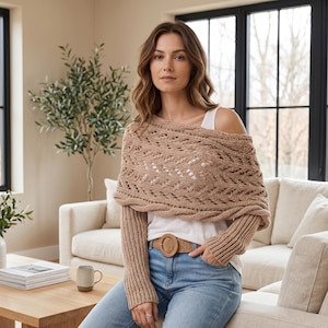 Écharpe avec cache-manches, gilet cache-cœur bohème, pull cache-cœur pour femme, haut châle croisé en tricot léger, couche d'hiver douce, tenues décontractées