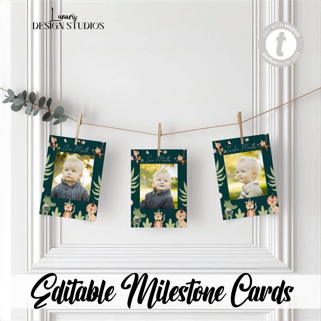 Wild One Baby Milestone Cards | Jungle Baby Monthly Milestones | Safari ...