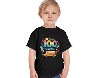 T-shirt 100 jours d'école pour tout-petit | Autobus scolaire arc-en-ciel | Fête étudiante