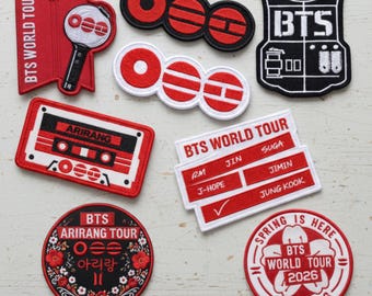 BTS World Tour Inspired Embroidered Patch Set, Kpop Concert Patch, Army Fan Gift, Iron/Sew On Badge, Arirang Aesthetic Jacket Bag Patches
