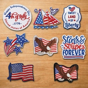 Patriotic Iron-On Embroidered Patch, 4th of July USA Flag Patch, America Hat & Jacket Patch, Red White Blue Fireworks Summer Patch