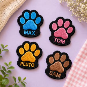 Custom Embroidered Dog Name Patch, Mini Paw Print, Iron On Sew On