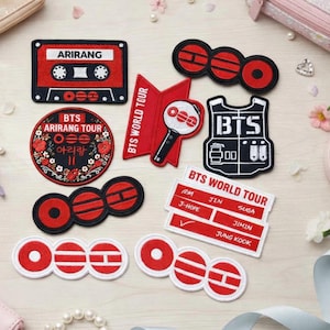 BTS World Tour Inspired Embroidered Patch Set, Kpop Concert Patch, Army Fan Gift, Iron/Sew On Badge, Arirang Aesthetic Jacket Bag Patches