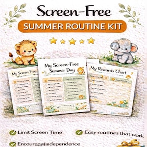 Screen-Free Summer Routine Chart for Kids Daily Schedule Printable Boredom Buster Activity Kit Kids Routine Planner Montessori Style