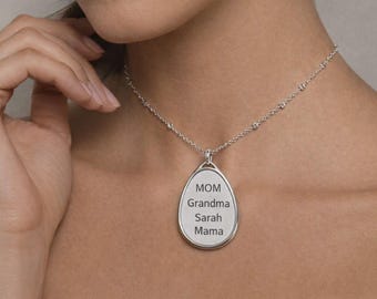 Personalisierte Teardrop-Halskette, individueller Anhänger mit Gravur, Muttertagsgeschenk