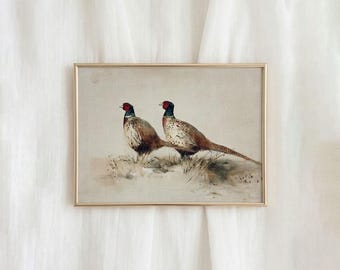 Antike Fasanmalerei, englisches Landhausdekor, erdige rustikale Spielvögel, Vintage digitale Illustration