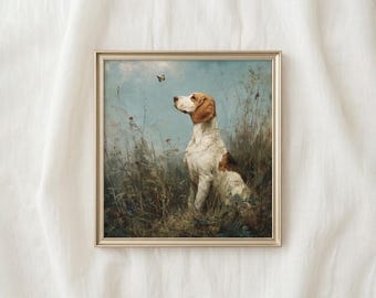 Vintage Pointer Hund Ölgemälde, rustikale Cottage Landschaft, klassische Schmetterling Wandkunst Download