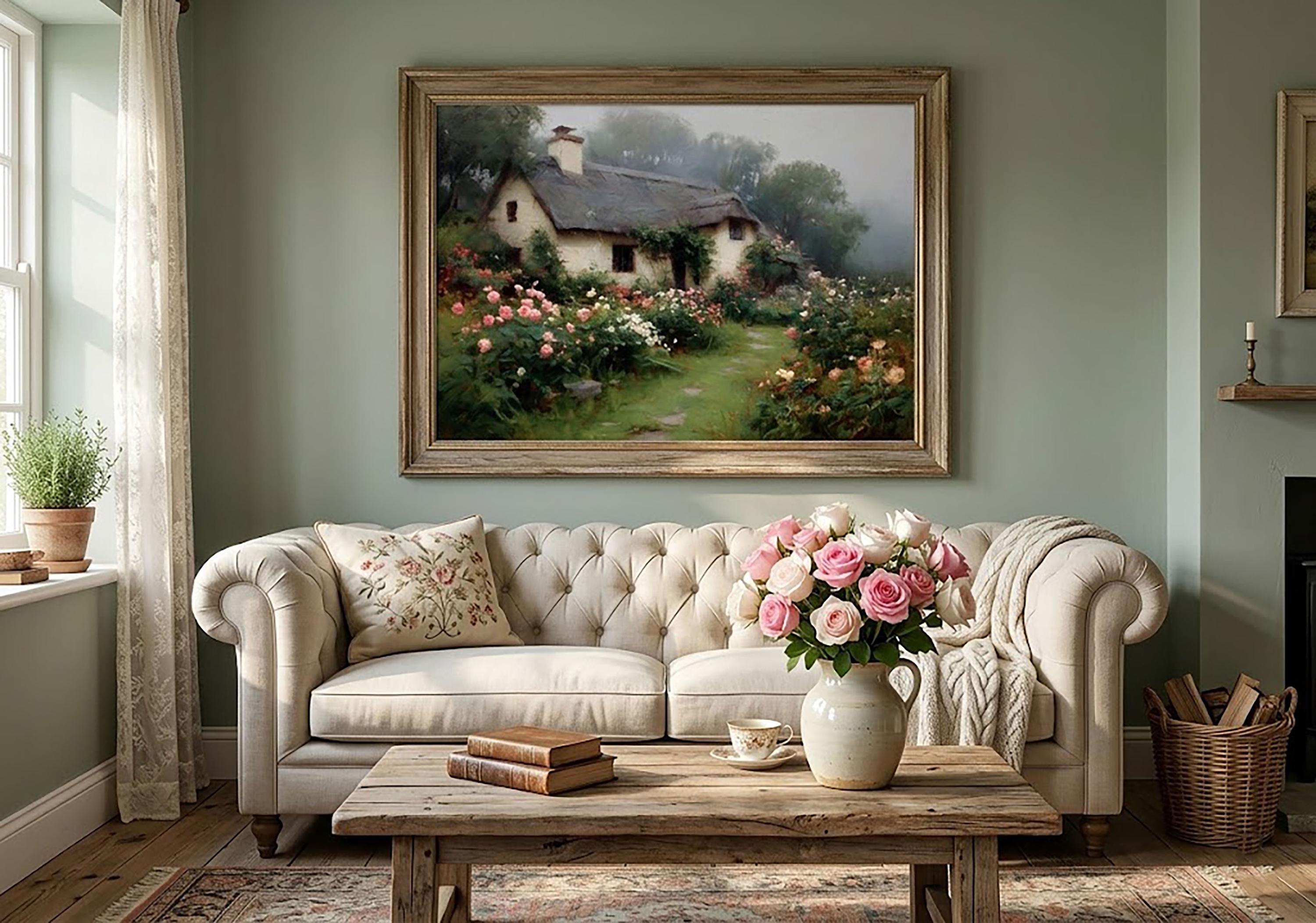 Cottagecore Floral Wall Art Printable, Vintage Rose Garden, Living Room ...
