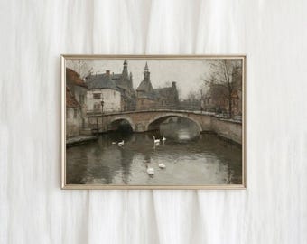 Feines vintage Ölbild, Punta Vecchio Italien Winter Kanal Landschaft, stimmungsvolles Wandbild