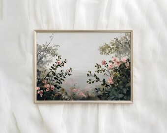 Impressionistische rosa Rose Ölgemälde | Vintage Blumen Landschaft (Digitaler Download)