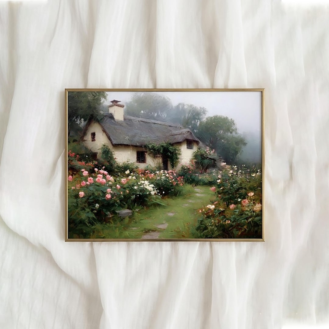 Cottagecore Floral Wall Art Printable, Vintage Rose Garden, Living Room ...