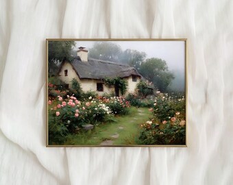 Cottagecore Floral Wall Art Printable, Vintage Rosengarten, Wohnzimmer Schlafzimmer & Flur
