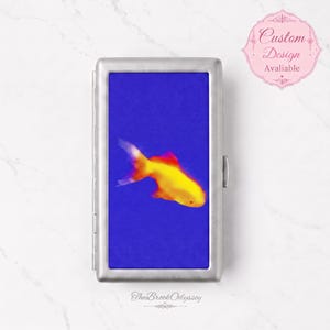 Blue Fish-Patterned Metal Cigarette Case, Ultra-Slim Pocket Style, Personalized Gift, Card Holder