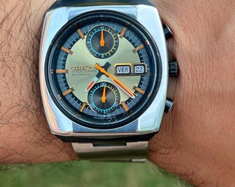 Vintage Rare 80s Citizen Crystal Seven Automatic Offwhite Dial Day
