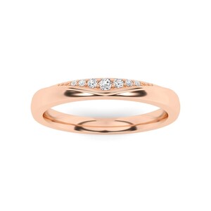 Curved Diamond Wedding Band, V Shape Stacking Ring, Round Cut Lab Created Diamond Contour Band, 14K Rose Gold Plated Minimalist Ring