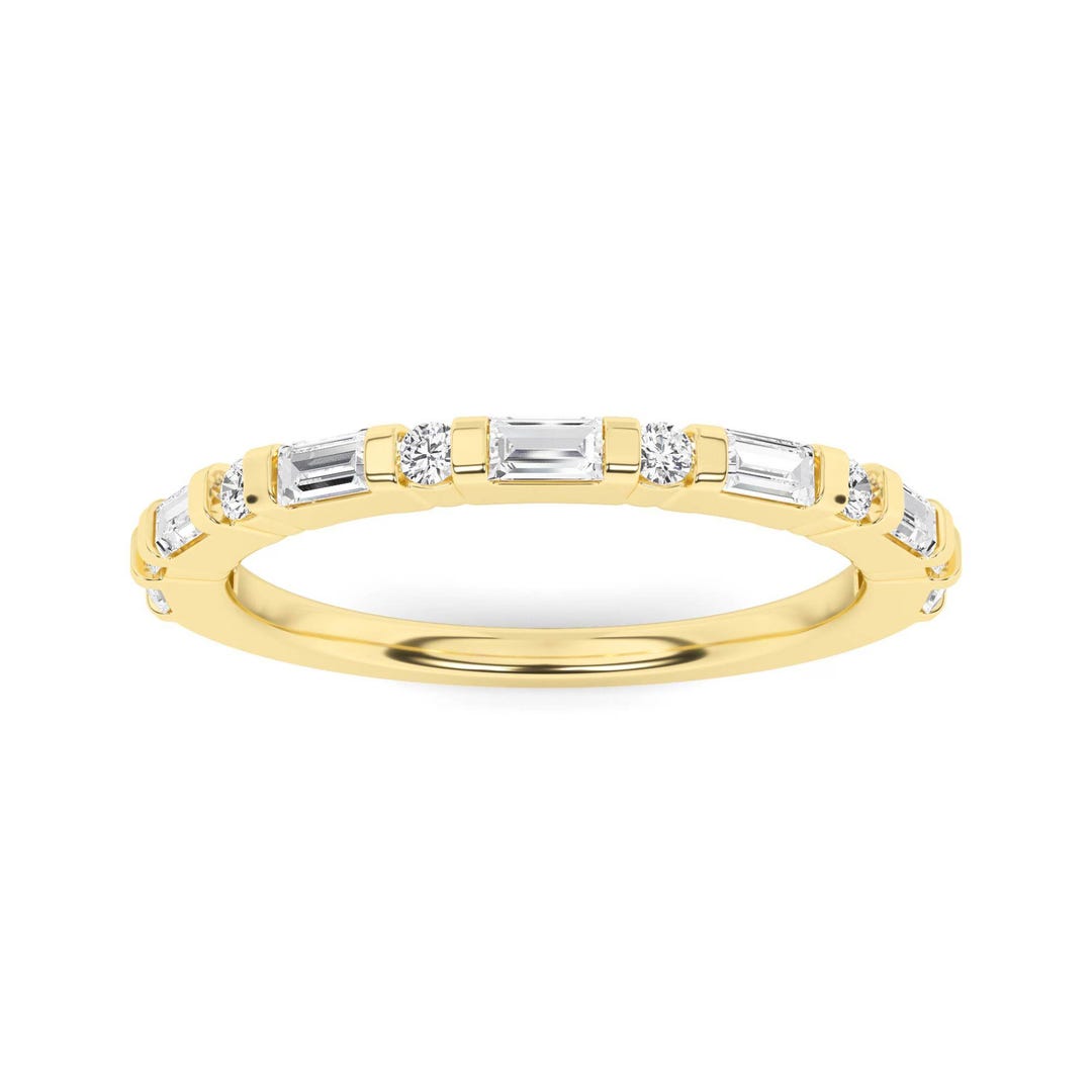 Baguette & Round Cut Lab Diamond Band Ring, 14K Yellow Gold Plated ...