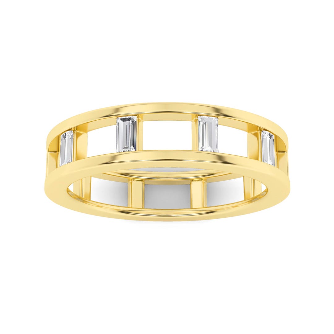 2.00ct Baguette Lab Diamond Wedding Band, 14K Yellow Gold Finish Modern ...