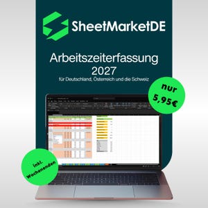 Arbeitszeiterfassung 2027 Excel Vorlage, Digitaler Stundenzettel, Template für Selbständige