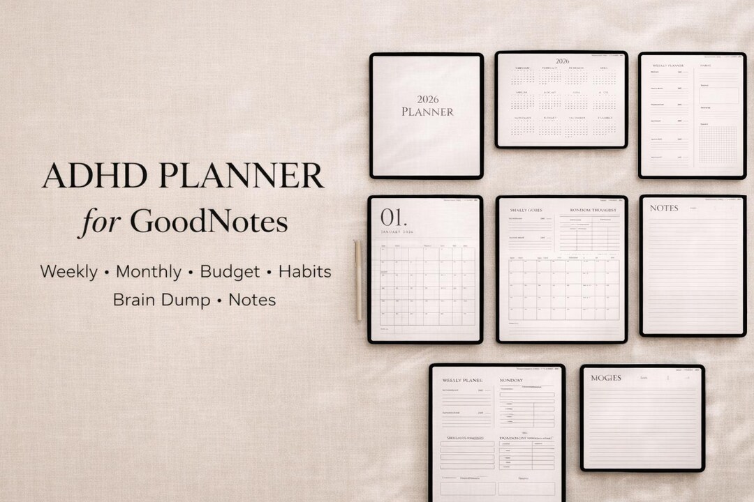 ADHD Digital Planner for Goodnotes | Minimal Undated Weekly Monthly ...