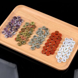 Crystal Agate Rune Stone Set, 25 Elder Futhark Divination Runes, Natural Gemstone Fortune Telling Tiles, Norse Spiritual Tool