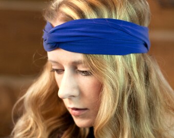 Womens Blue Headband, Royal Twist Headband, Turban Adult Headband, Twisted Headband, Turband Forgotten Cotton Gift for Her Spring Fashion