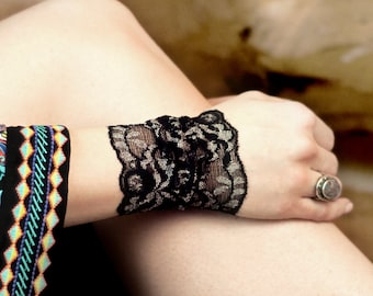 Lace Wrist Cuff, Black Lace Bracelet Arm Band Black Bracelet, Wristband Wrist Tattoo Cover Up Black Cuff Bracelet Tattoo Covers Lace Jewelry