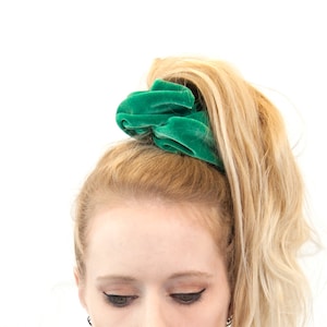 Chunky Green Velvet Scrunchie: Handmade Hair Tie