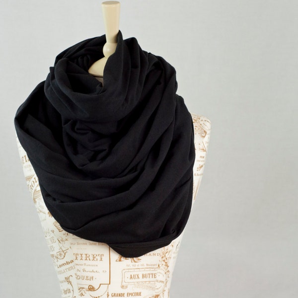 Black Chunky Infinity Scarf, Oversized Scarf Chunky Scarf, Hooded Scarf Black Scarf Winter Big Extra Large Black Christmas Gift ideas Women