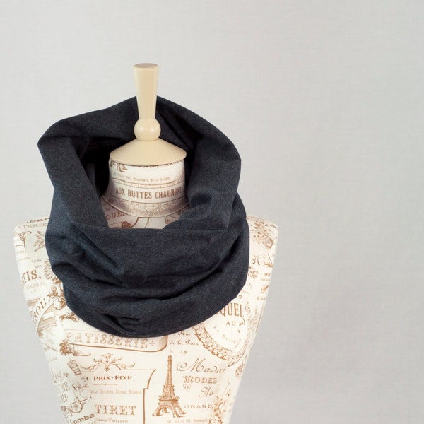 Cowl Scarf, Short Grey Infinity Scarf, Short Cozy Circle Scarves, Dark Gray Jersey Scarf, Women Fashion Scarf, Winter Scarf, Grey Cowl