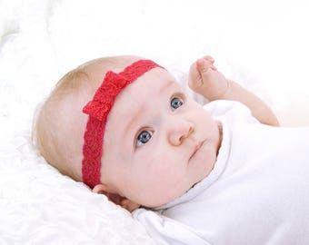 Red Baby Headband, Lace Baby Headband Baby Bow Headband, Red Headband Baby Girl Headband Toddler Headband Newborn Valentines Day Headband