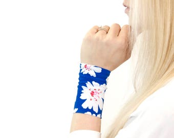 Fabric Cuff Bracelet, Floral Bracelet Wrist Cuff Arm Band Wrist Cover Armband Wristband Wrist Tattoo Cover Up Royal Blue Fabric Bracelet