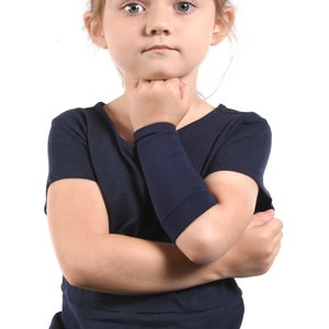 Kids Navy Blue Arm Sleeves: Jersey Fabric Cuffs, Eczema Protection