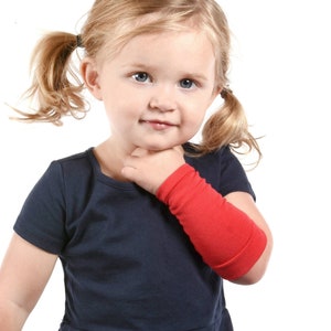 Kids Red Arm Sleeves: Jersey Fabric Forearm Cover, Eczema Protection