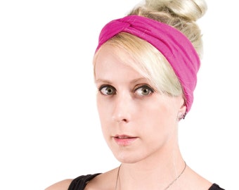 Bright Pink Headband, Pink Twist Headband, Wide Headband Women Turban Headband Adult Magenta Pink Head Bands Yoga Headband Wide Headband