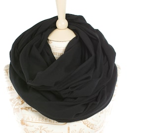 Black Infinity Scarf, Black Scarf, Hooded Scarf, Shawl Scarf Womens, Nursing Cover, Jersey Infinity Scarf, Unisex Scarf Capsule Wardrobe