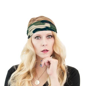 Green Camo Headband Women Headband, Wide Headband Camoflauge Headband Women Adult Head Bands Camouflage Headband, Womens Gift for Her Fabric