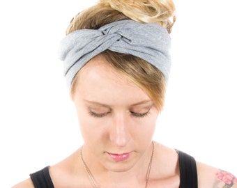 Wide Heather Gray Twist Headband: Handmade Jersey Turban