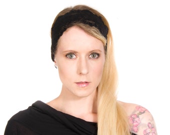 Black Lace Headband, Black Headband Twist Headband Black Turban Headband Adult Black Hair Accessory Lace Turban Headband Women Boho Headband